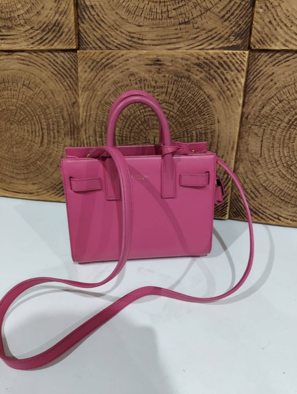 YSL Pink Structured Leather Tote Handbag with Crossbody Strap